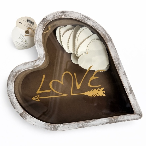 Other - Heart-Shaped Wooden Box with Gold Love Design